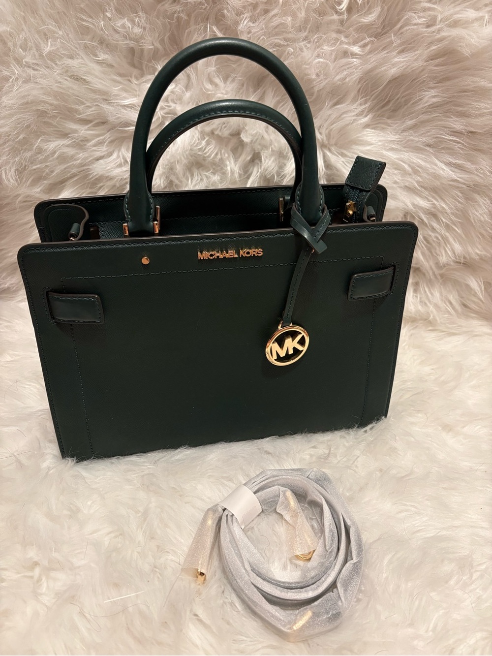 Michael Kors Forest Green Satchel with Gold MK Charm